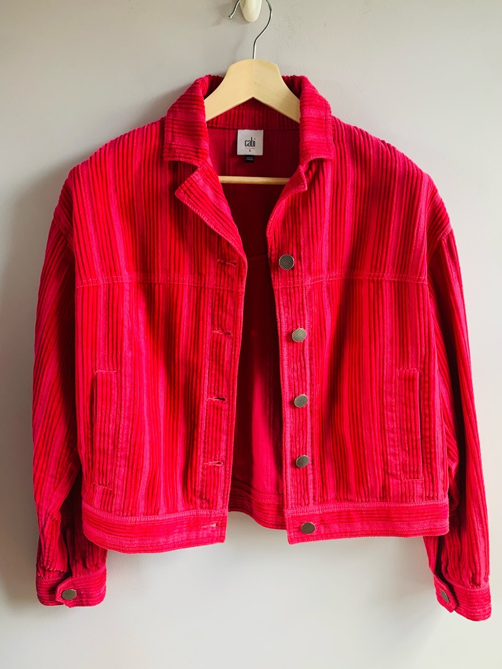 Cabi Corduroy Trucker Jacket Hot Pink Colorful Cotton Casual Fall Winter EUC S